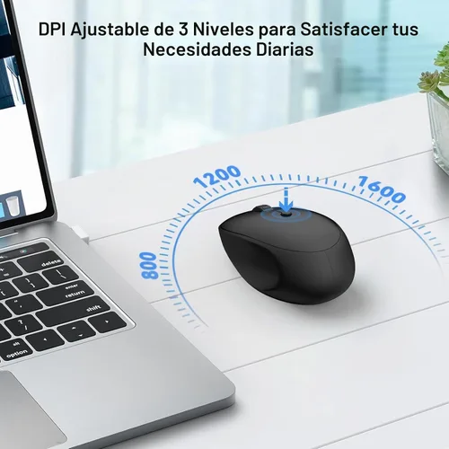 Vista 4 de Ratón inalámbrico, 2.4 G silencioso para computadora con receptor USB, 800/1200/1600 DPI, 4 botones, portátil óptico inalámbrico USB