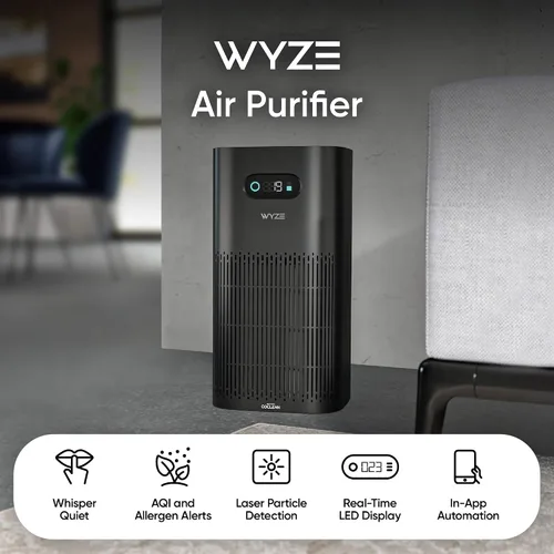 Vista 2 de Purificador de aire Wyze con filtro para alérgenos (estándar), para habitación grande del hogar, HEPA 13, modo de sueño silencioso de 21 db, 550