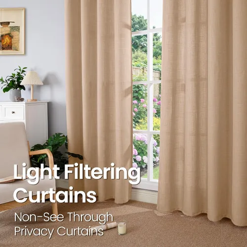 Vista 24 de BGment Cortinas de Lino Beige de 63 Pulgadas de Largo 2 Paneles - Tratamientos para Ventanas con Textura de Arpillera Filtrantes de Luz Cortinas B