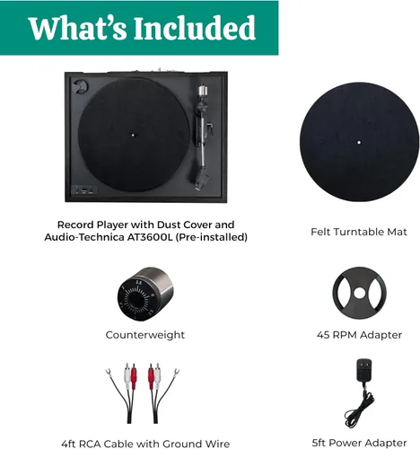 Vista 9 de Electrohome Montrose - Tocadiscos de vinilo inalámbrico de 2 velocidades, con lápiz óptico Audio-Technica, Bluetooth, grabación de vinilo a MP3