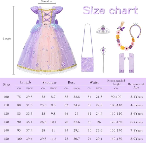 Vista 6 de GRIVOS Disfraz de princesa para niñas pequeñas, cosplay, fiesta de Navidad, Halloween, 4-9 años