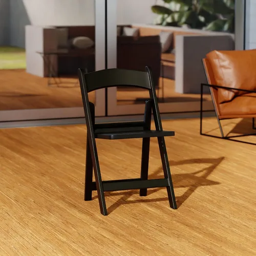 Vista 2 de Juego de 4 sillas plegables de resina negra con asiento de listones