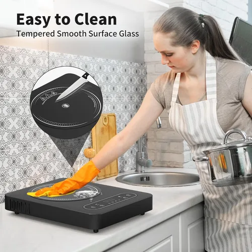 Vista 9 de VBGK - Cocina eléctrica de un solo quemador, estufa eléctrica de 110 V y 1800 W con control táctil LED, 10 niveles de potencia, temporizador de 4 h