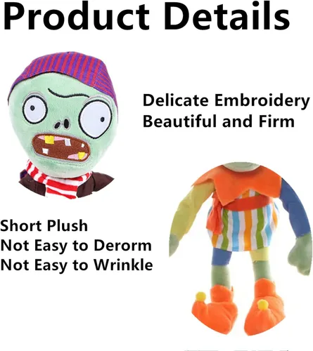 Vista 2 de Juego de 6 plantas y zombis de peluche de plantas y zombis, juguete Bonk Choy, 1 2 peluches suaves de peluche de muñeco pirata, muñeco de bufón