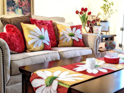 Vista 5 de Tache Home Fashion DB9046TR-13X48 - Camino de mesa con diseño de margaritas rojas y amarillas, color rojo y amarillo, 48 pulgadas