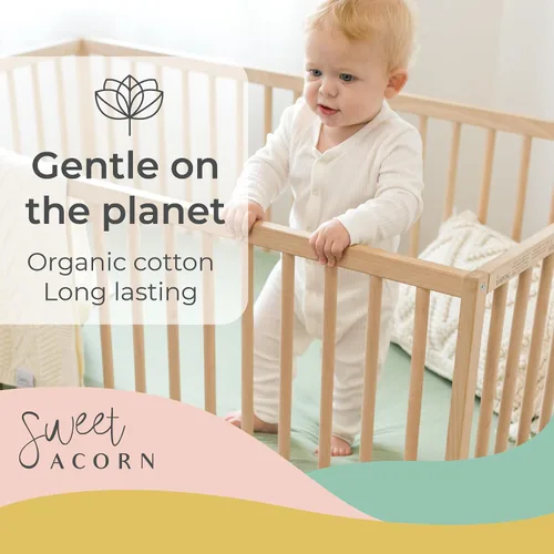Vista 3 de Sábanas bajeras para cuna, ropa de cama de punto de jersey de algodón orgánico, se adapta a colchones estándar de cuna de bebé, 9 x 28 x 52 Azul