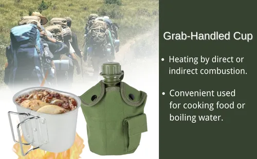 Vista 3 de BeGrit Cantina militar de la Segunda Guerra Mundial de la Segunda Guerra Mundial US G.I. Kit de comedor con taza de aluminio, tenedor plegable