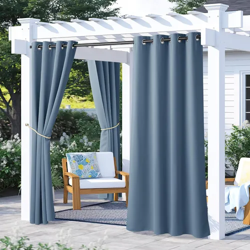 Vista 107 de NICETOWN Cortina para Exteriores para Patio Impermeable de 84 Pulgadas de Ancho, Aislamiento Térmico con Ojales Antioxidantes Bloqueo UV Cortina