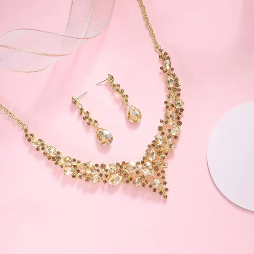 Vista 4 de Paxuan - Collar de plata con cristales de imitación para boda aretes brazalete corona tiara juegos de joyería para novias damas de honor vestidos