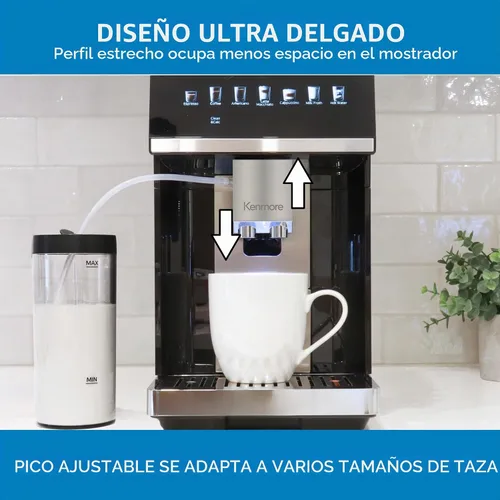 Vista 5 de Kenmore Cafetera Automática Completa - Con Molinillo, Espumador de Leche y Vaporizador, Tamper Automático, Máquina de Espresso Descalcificadora Negro