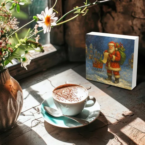 Vista 2 de Letrero de madera de Papá Noel – Decoración retro de Navidad de Papá Noel, caja de madera rústica de Satanás para el hogar, cocina, baño, mesa