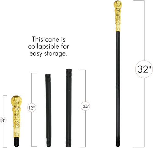 Vista 6 de Skeleteen Bastón dorado para disfraz Elegante vestido de palo de proxeneta, accesorios de disfraz para adultos y niños