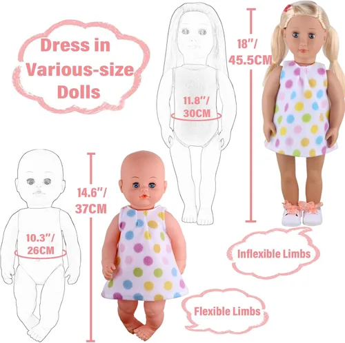 Vista 5 de Alive - Accesorios de ropa para muñecas de bebé, 9 conjuntos para muñeca de bebé de 14 a 15 pulgadas y muñeca de 18 pulgadas, vestido de ropa