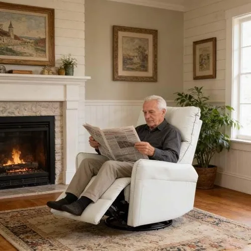 Vista 4 de Sillón reclinable giratorio eléctrico con carga USB, piel sintética para sala de estar (gris claro)
