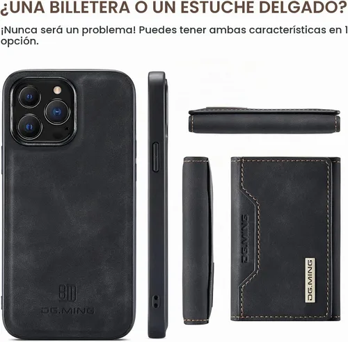 Vista 9 de Funda trasera desmontable 2 en 1 compatible con iPhone 13 Pro Max con tarjetero de cuero bolsillo delgado fundas para teléfono 6.7 pulgadas (negro)