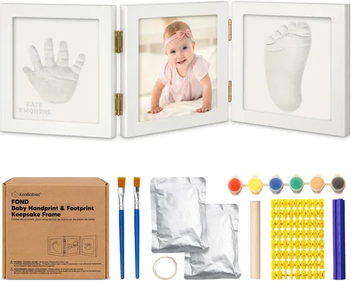 Vista 10 de Kit de huellas de manos y huellas para bebé sin tinta para recién nacido Gris nube/dorado