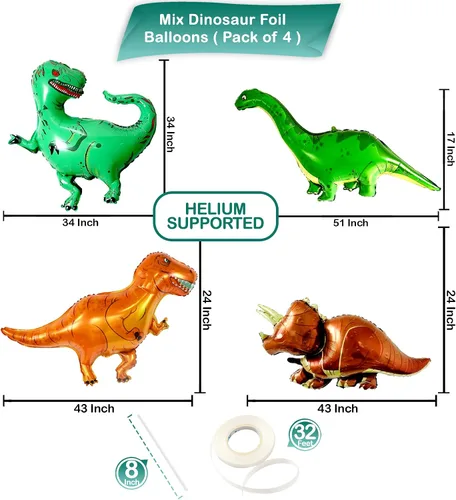 Vista 2 de KatchOn Juego de globos gigantes de dinosaurio, 51 pulgadas, 4 unidades, decoración para múltiples ocasiones