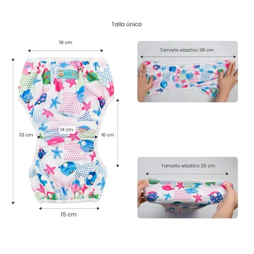 Vista 4 de ALVA Pañales de natación BABY 2 piezas reutilizables para bebé niña de 0 a 8 meses, pañales de natación ajustables a presión lavables para piscina