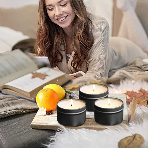 Vista 2 de Latas vacías de metal para velas, 18 piezas, 4 onzas, necesidades de fabricación de velas de bricolaje (negro)