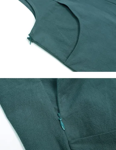 Vista 6 de Overol suelto de pierna ancha para mujer, sin mangas, de algodón y lino, con bolsillos