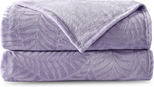 Vista 9 de SOCHOW Manta de forro polar de franela súper suave, ligera y acogedora manta de felpa con textura de hojas cálidas para cama, sofá, 50 x 60