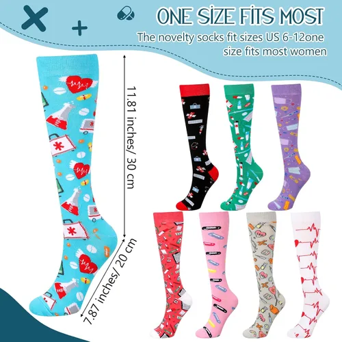 Vista 2 de Toulite 8 pares de calcetines de compresión de enfermería, regalos de enfermería para mujeres y niñas, calcetines de enfermería hasta la rodilla
