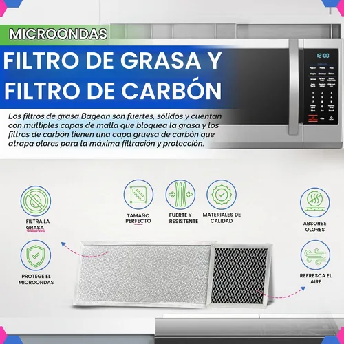 Vista 2 de Bagean Filtro de Ventilación de Microondas para Grasa W10208631A y Carbón 8206230A Filtro de Repuesto para Microondas Whirlpool Paquete Combinado