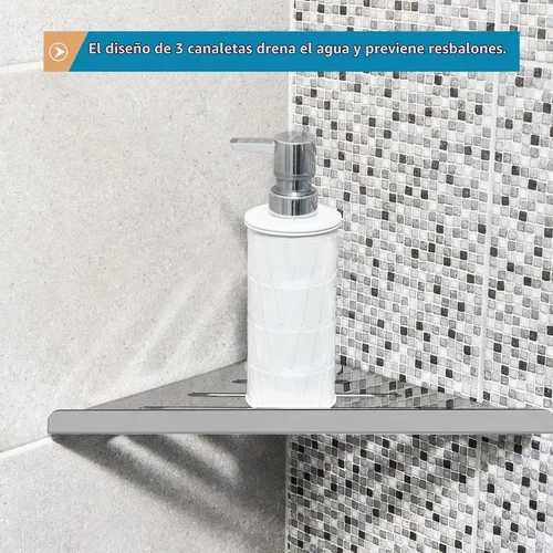 Vista 5 de 2 estantes esquineros de acero inoxidable 304 con tornillos, organizador de ducha triangular, soporte de jabón de montaje en pared para baño