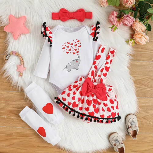Vista 2 de My Fisrt - Conjunto de falda con estampado de corazón y elefante, para bebé, niña y niña