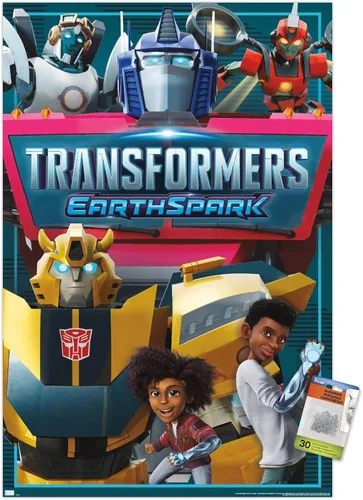 Vista 8 de Trends International Transformers: Earthspark - Póster de pared de grupo, 14.725 x 22.375 pulgadas, versión enmarcada de madera de granero