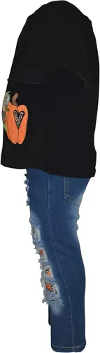 Vista 3 de Unique Baby Conjunto de jeans rasgados de mezclilla con estampado de animales para niñas, Granate