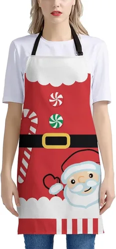 Vista 3 de Dreaweet Delantal de cocina unisex con cuello ajustable de Navidad Bonito Papá Noel.