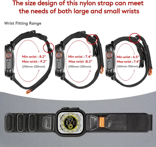 Vista 2 de Correa de nailon resistente compatible con Apple Watch, para iWatch 42/44/45/38/40/41/1.929 in, correa militar para Ultra 1/2 Series
