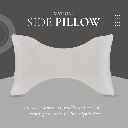 Vista 2 de Sleep & Beyond myDual Side Pillow: almohada de lana 100% natural, soporte para cuello y columna vertebral, ajustable y lavable, diseño cómodo