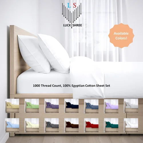 Vista 6 de 1000-Thread Count 100% Egyptian Cotton Twin Sheet Set, Soft Breathable Sateen Weave Long Staple Cotton, 1000-TC Pure Cotton, Fits Mattress 15" Deep