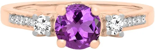 Vista 2 de Dazzlingrock Collection Anillo de compromiso de 3 piedras preciosas redondas de 10 quilates y diamantes para mujer, oro rosa