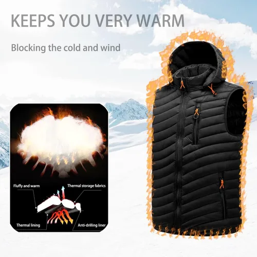 Vista 3 de Mens Lightweight Puffer Vest Hooded Winter Warm Vest