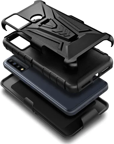 Vista 4 de NZND Funda para TCL 4X 5G (T601DL) / TCL 20 A 5G con protector de pantalla de vidrio templado (cobertura máxima), soporte de funda con clip