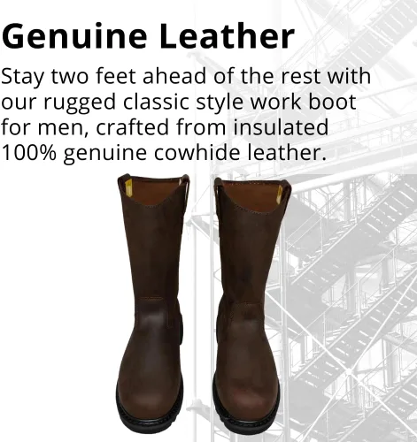 Vista 3 de WOLF Bota de Trabajo 100% Cuero Superior Genuino Resistente al Aceite y a la Abrasión Peligros Eléctricos Suela de Goma Antideslizante