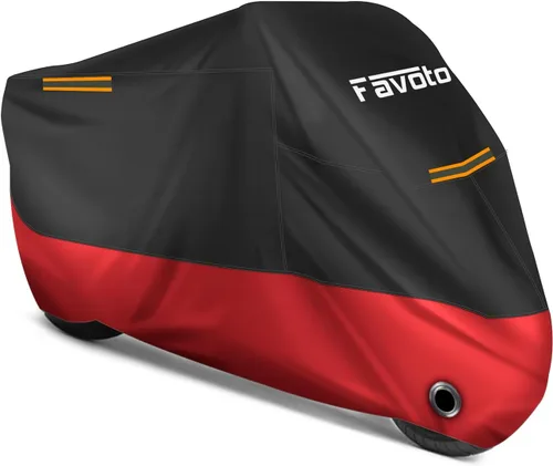 Vista 9 de Favoto - Funda impermeable para motocicleta, universal, duradera, reflectante, protección solar para cualquier temporada, con orificios de seguridad
