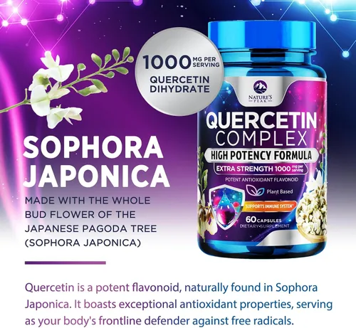 Vista 3 de Suplemento de quercetina – Antioxidante extra fuerte para apoyo inmunológico y salud respiratoria – Alta absorción – Quercetina dihidrato 1000 mg