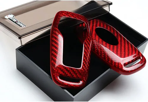 Vista 2 de Funda para llavero con acabado de fibra de carbono 100% real, color rojo, compatible con Ford F-150 Fusion, Mustang, Explorer, Edge, Lincoln, MKZ