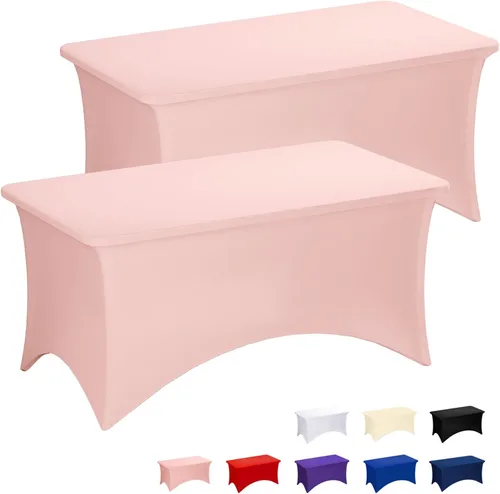 Vista 47 de Fixwal Paquete de 6 Cubiertas de Mesa, Mantel de Spandex Ajustado Rectangular de 6 Pies Resistente Elástico Cubierta de Mesa Rectangular para Patio