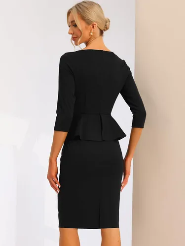 Vista 4 de Allegra K Elegante vestido de tubo con cuello barco para mujer, vestido de tubo ajustado para el trabajo y la oficina