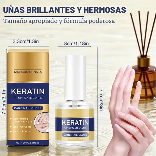 Vista 2 de 2 unidades de cuidado de uñas de 3 días - Aceite de queratina para el cuidado de uñas, tratamiento hidratante para uñas fuertes y brillantes, repara