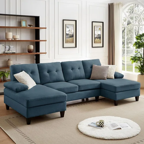 Vista 8 de Sofá modular de 111 pulgadas para sala de estar, sofá en forma de U de 4 plazas con doble diván de fibra de poliéster, beige