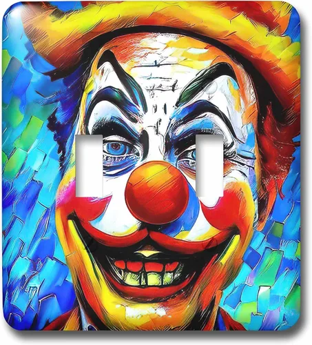 Vista 3 de 3dRose Pleasing clown in yellow hat. Blue and green background. Funny gift 2 plug outlet cover