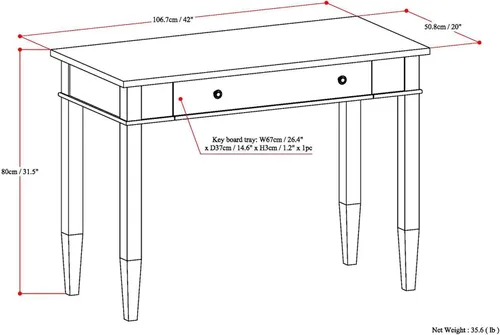 Vista 2 de SIMPLIHOME Carlton Desk - Escritorio de madera maciza de 42 pulgadas de ancho en marrón moreno, mesa de computadora de oficina en casa de transición