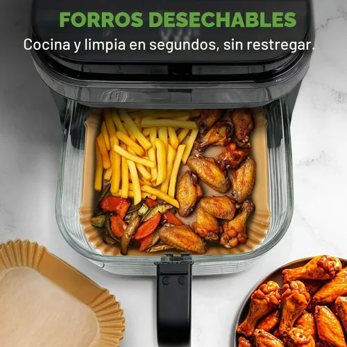 Vista 2 de NutriChef 50 forros de papel para freidora de aire, revestimiento cuadrado desechable para pergamino, antiadherente, resistente al aceite y al agua