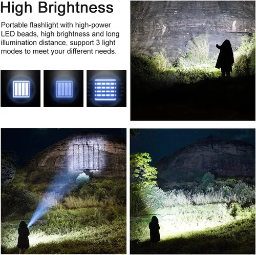 Vista 3 de Lixada Linterna LED recargable mini linterna de mano con zoom de alta luz de campamento con 3 modos de luz para emergencia y uso al aire libre